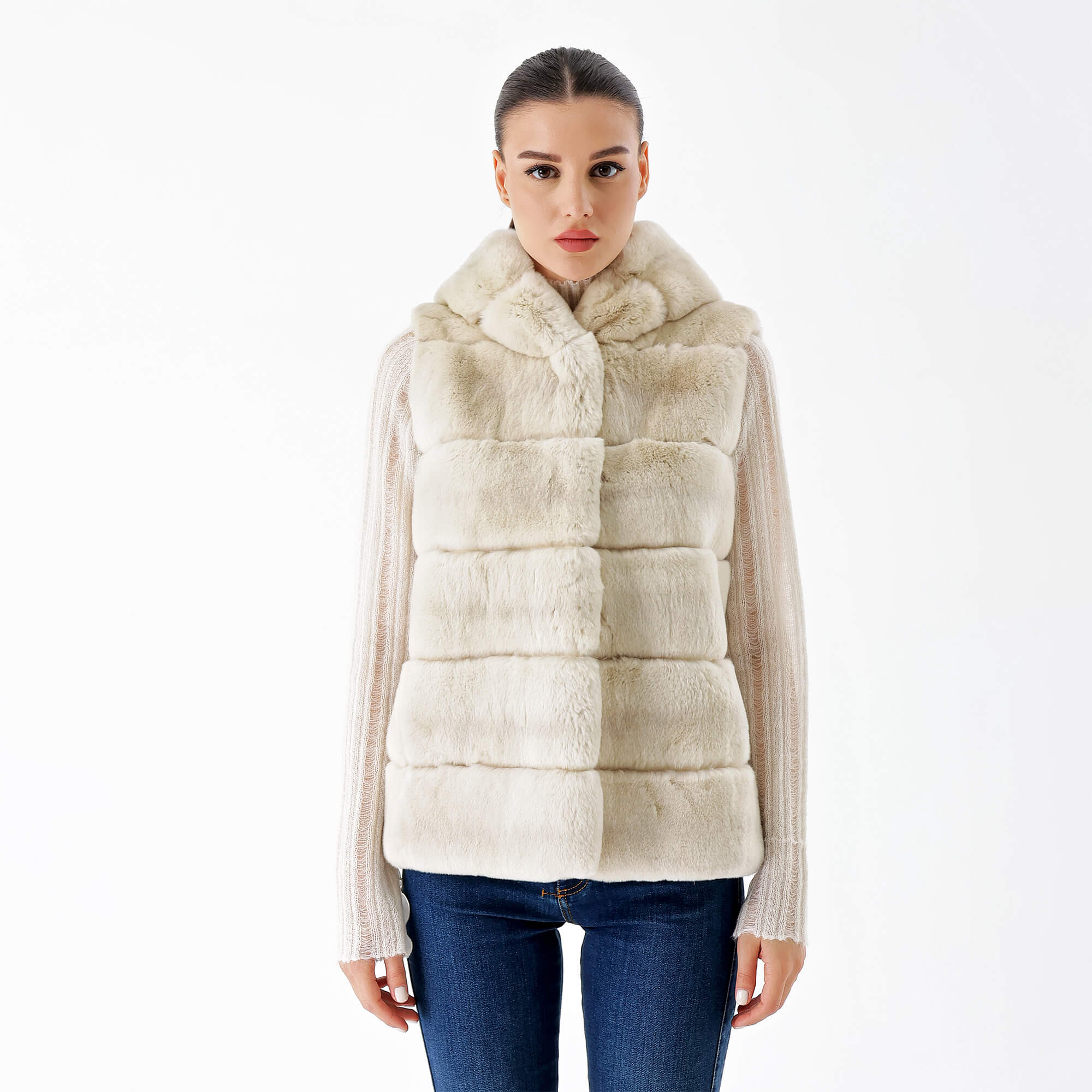 Yves Salomon - White Fur Hooded Vest